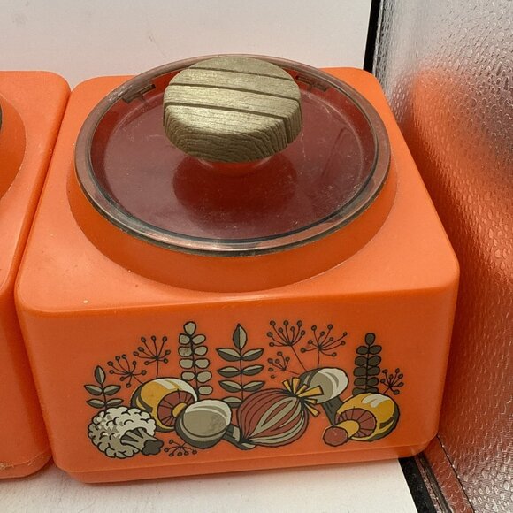 3 Vintage Rubbermaid Storage Bin Canister Containers Orange Mushroom - Picture 3 of 9